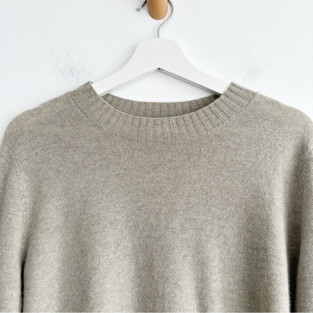 Repeat Cashmere Sweater Diagonal Fringed Hem Size 38 Small Pepper Beige - Picture 5 of 11